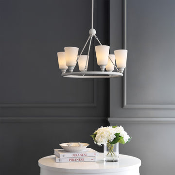 Denis 27.5" 6-Light Modern Minimalist Iron/Glass LED Chandelier